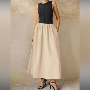 PrettyGarden Cream and Black Maxi Dress Size XXL